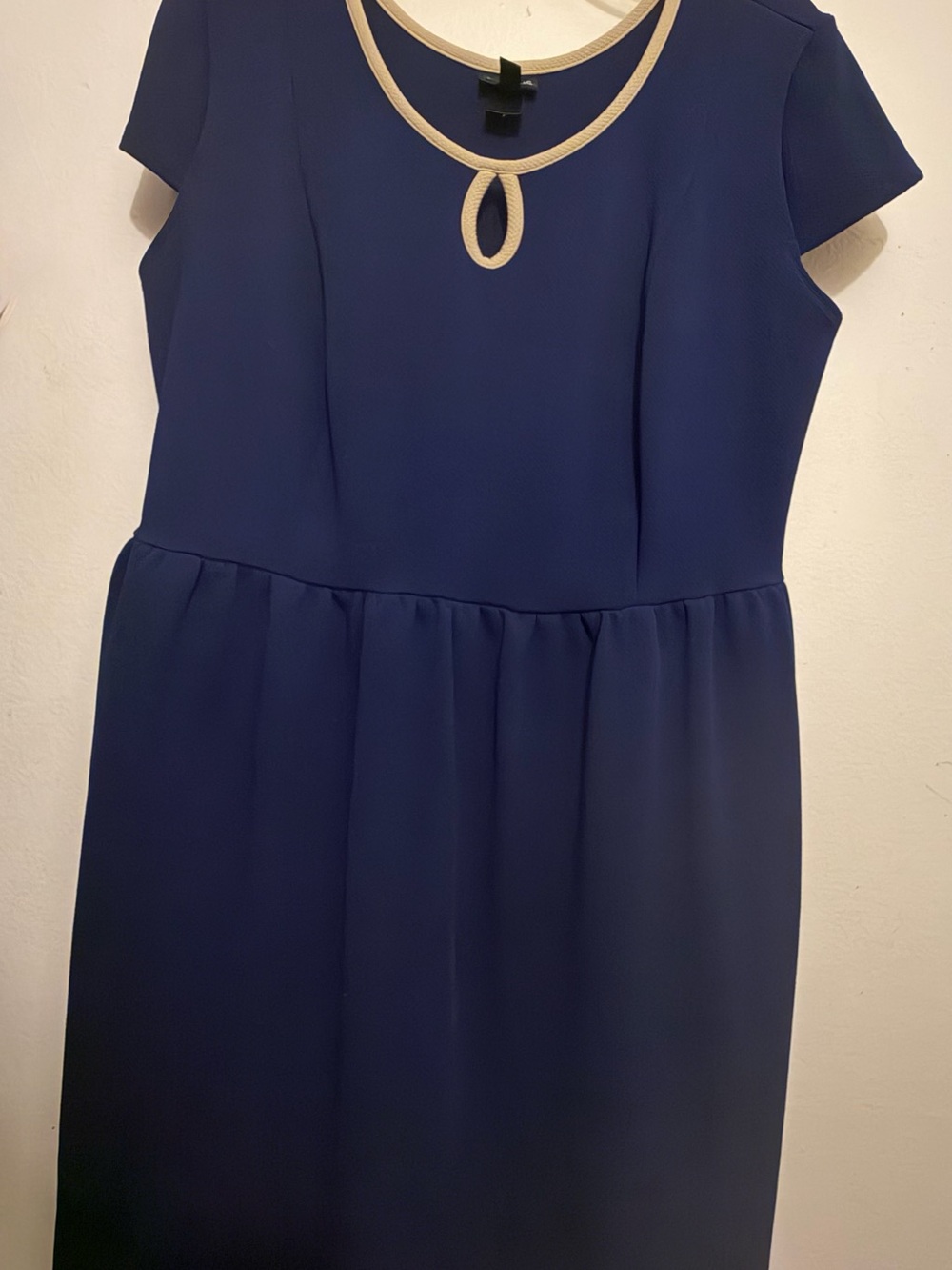 Enfocus Studio Navy Dress with Cream Trim Keyhole